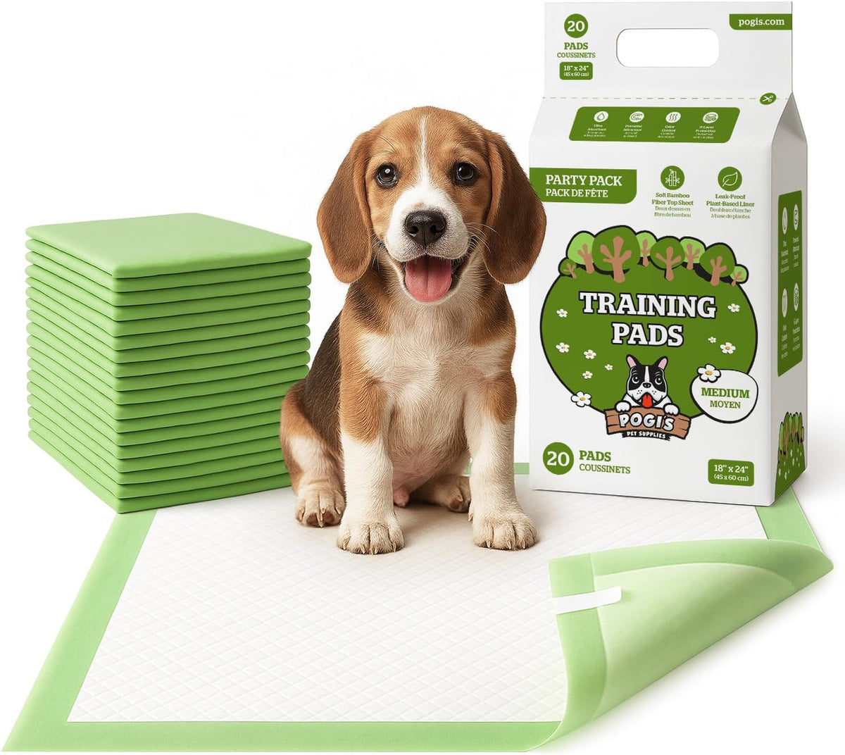 Pogi’S Dog Pads with Sticky Tabs – Large, Super Absorbent, Odor Blocking, 20-Count (24X24In)