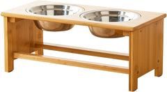 Elevated Dog Bowls for Medium Dog Bowl Stand Bamboo Raised Dog Cat Bowl Food and Water Bowls Elevated Feeder with 2 Stainless Steel Bowls and anti Slip Feet - 4 Sizes for Small to Large Dogs