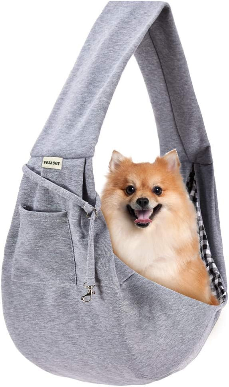 Small Pet Sling Carrier-Hands Free Reversible Pet Papoose Bag Tote Bag with a Pocket Safety Belt Dog Cat for Outdoor Travel (Gray Stripe)
